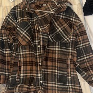 Divided Brown and Black Plaid Jacket